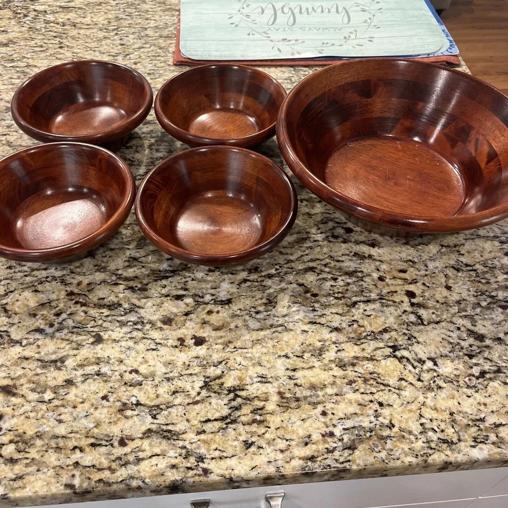 KAMENSTEIN Teak  Big Bowl And 4 Salad Bowls